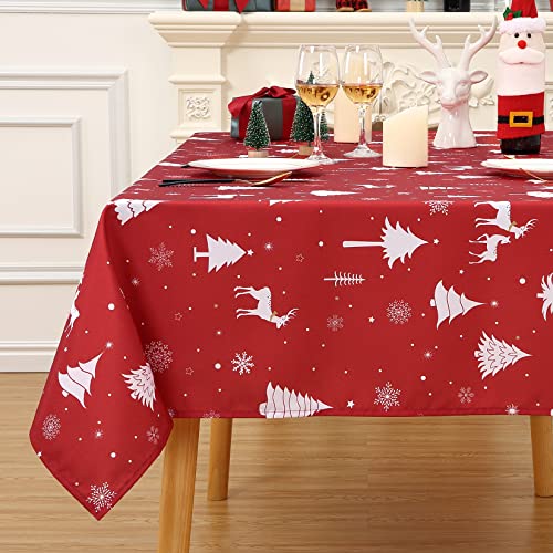 JOLLYTOP Tischdecke Rot Weihnachten Tisch Dekoration Wasserabweiseind Tischdecke mit Hirsh Druck Tischtuch Abwaschbar Tafeldecke für Küche,137x137cm von JOLLYTOP