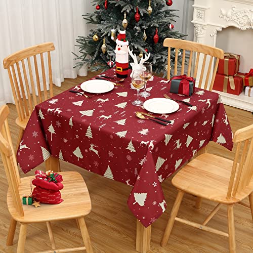 JOLLYTOP Tischdecke Weihnachten Tisch Dekoration Wasserabweiseind Tischdecke mit Hirsh Druck Tischtuch Abwaschbar Tafeldecke für Küche,137x137cm,Gold von JOLLYTOP