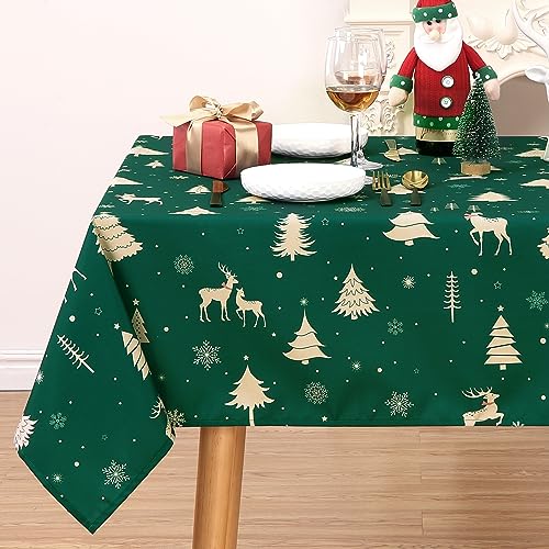 JOLLYTOP Tischdecke Weihnachten Tischwäsche abwaschbar Tischdecke mit Hirsh Wasserdicht Waschbar Tischtuch,Tafeldecke für Küche,137x274cm,Grün von JOLLYTOP