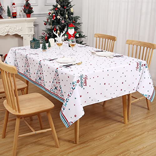 JOLLYTOP Tischdecke Weihnachtstafeldecke Abwaschbar Tischdekoration für Xmas Wasserabweisend Tischtuch mit Stern Muster Knitterfrei Tischdecke für Esszimmer Schmutzabweisend Tischtuch,Weiß,137x200cm von JOLLYTOP