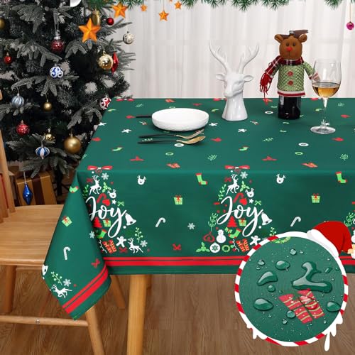 JOLLYTOP Tischdecke Weihnachtstafeldecke Abwaschbar Tischdekoration für Xmas Wasserabweisend Tischtuch mit Stern Muster Knitterfrei Tischdecke für Esszimmer Schmutzabweisend Tischtuch,Grün,137x200cm von JOLLYTOP