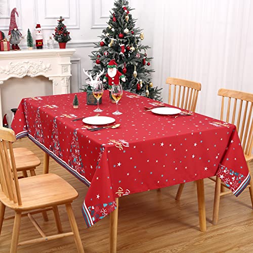 JOLLYTOP Tischdecke Weihnachtstafeldecke Abwaschbar Tischdekoration für Xmas Wasserabweisend Tischtuch mit Stern Muster Knitterfrei Tischdecke für Esszimmer Schmutzabweisend Tischtuch,Rot,137x200cm von JOLLYTOP