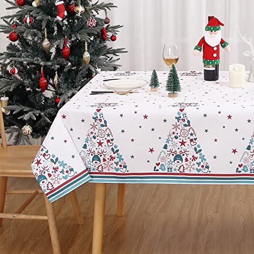 JOLLYTOP Tischdecke mit Stern Polyester Tischdecke für Weihnachten Dekoration Abwaschbar Tischtuch Pflegeleicht Knitterfrei Auslaufsiche Tischdecke,Weiß,137x274cm von JOLLYTOP