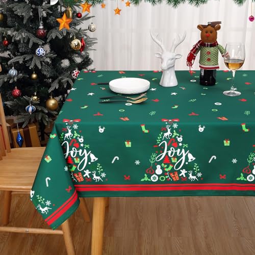 JOLLYTOP Weihnachten Tischdecke Wasserabweisend Abwaschbare Tischdecke Fleckschutz Tischtuch für Küche Esszimmer Tischdecke Weihnachtendeko Tischwäsche Fleckschutz Tischdecke,Eckig 137x137cm,Grün von JOLLYTOP