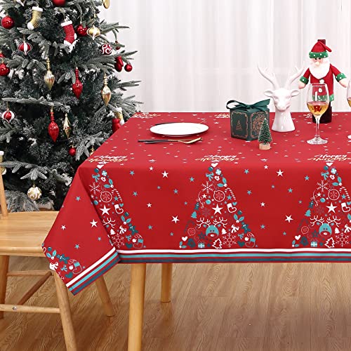 JOLLYTOP Weihnachten Tischdecke Wasserabweisend Abwaschbare Tischdecke Fleckschutz Tischtuch für Küche Esszimmer Tischdecke Weihnachtendeko Tischwäsche Fleckschutz Tischdecke,Eckig 137x137cm,Rot von JOLLYTOP