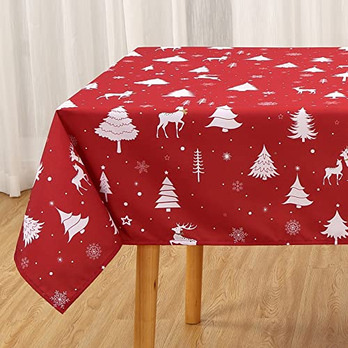 Tischdecke Weihnachten Tischdecke für Küche Tisch Dekoration wasserdichte Tischdecke mit Hirsh, Tischtuch Abwaschbar Tafeldecke für Feiertag Dekoration,137x229cm,Weiß von JOLLYTOP