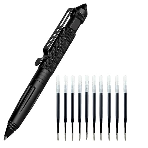 JOMPENS 1 Stift und 10 Nachfüllminen, multifunktional, Mini-Tasche, rutschfest, charakteristisch, taktisch, Defensa, schwarz, für Outdoor-Sport, Camping, Kugelschreiber von JOMPENS