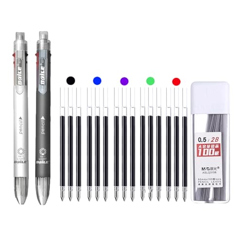 JOMPENS 18-teiliges 6-in-1 mehrfarbiges Kugelschreiber-Set, einziehbar, 5 Farben und Druckbleistift in einem Stift, Multifunktionsstift, Schreibwaren (schwarz und weiß) von JOMPENS