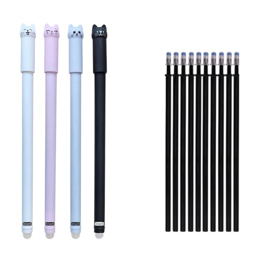 JOMPENS 4/8/12 Stück Kreative Katze löschbare Gelstifte Set 0,5 mm waschbarer Griff Magischer Radiergummi Gelstift Blau/Schwarz Tinte Löschbare Nachfüllminen Stange Büro Schreiben Schreibwaren von JOMPENS