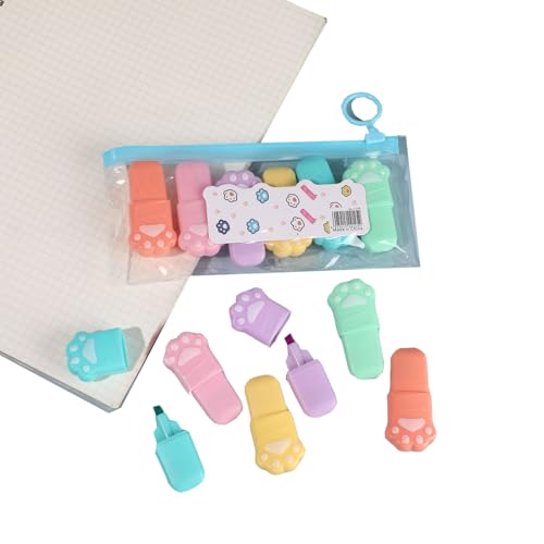 JOMPENS 6 Mini-Katzen-Textmarker für präzises Hervorheben und Unterstreichen, Textmarker, Marker auf Wasserbasis, zum Lernen von Notizen, Schulbüro von JOMPENS