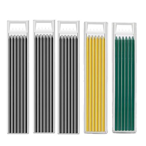 JOMPENS Bleistiftminen für Tischlermarkierstifte, 2,8 mm, solides tiefes Loch, für Architekten, Bau und Bau, Ersatz für Tischlerbleistifte, 30 Stück (3 Schwarz + 1 Gelb + 1 Grün) von JOMPENS