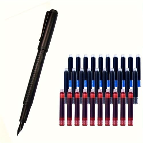 Schwarzer Samurai-Füllfederhalter, Schwarzwald, hervorragende Titanspitze, Bürobedarf, Schreiben, blau-rote Tintenpatronen, Nachfüllpackungen, 3,4 mm Bohrungsdurchmesser, Universal-Tintenbeutel, 31 von JOMPENS