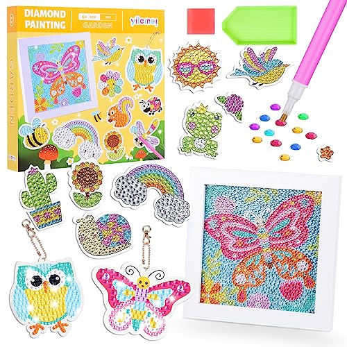 JONRRYIN Diamond Painting Kinder Set, 12 PCS Diy Cartoon Diamantmalerei, 5D DIY Diamond Painting Einhorn, Diamant Painting Bilder Kinder mit Holzrahmen, Schlüsselanhänger 5-10 Jahre (Schmetterlinge) von JONRRYIN