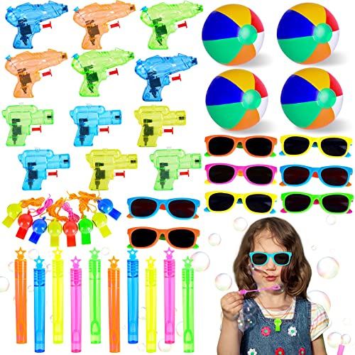 JONRRYIN Kindergeburtstag Mitgebsel Sommer, 42 Pcs Party Favor Spielzeug, Give Aways Kleinspielzeug, Klein Wasserspritzpistole Seifenblasen Gastgeschenk Partybeutelfüller von JONRRYIN