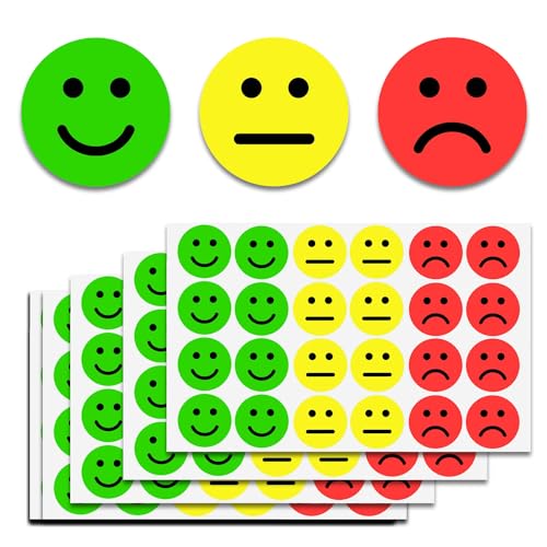 JOOTUEPO 1200 Stück 25mm Smile Stimmungsaufkleber, Fröhliche, Traurige Aufkleber, Smiley-Aufkleber, Rot-Gelb-Grüne Aufkleber, Für Moderationskarten Moderationskoffer Belohnungssticker von JOOTUEPO