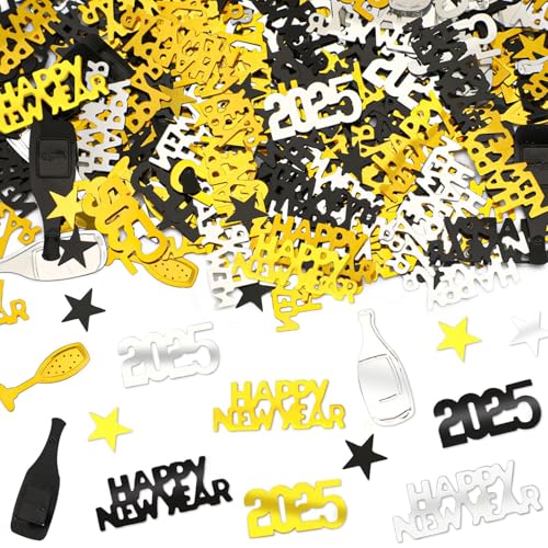 Konfetti Streudeko Silvester Deko 2025, Silvester Streudeko Gold Schwarz, Glitzer Silvester Tischdeko Konfetti, Silvester Happy New Year Deko, Streudeko Silvester für Neujahr, Silvester von JOOTUEPO