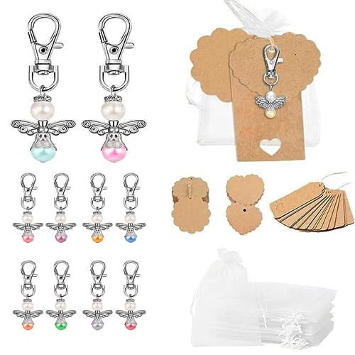 JORAKI 20pcs Bunt Engel Anhänger Gefälligkeiten Gastgeschenk Set Organza Geschenkbeutel Kraft Geschenkanhänger Schutzengel Schlüsselanhänger für Hochzeit, Taufe Geschenk, Kommunion von JORAKI