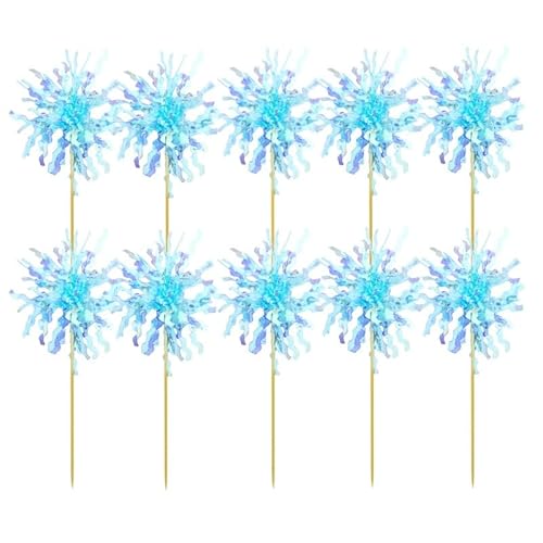 JORCEDI 10 Stück glitzernde Folien-Feuerwerk-Cupcake-Topper für Babyparty, DIY, Geburtstag, Party, Hochzeit, Valentinstag (blau) von JORCEDI