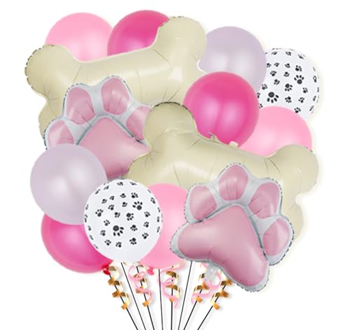 JORCEDI 14 Stück große Hunde-Folienballons mit Pfotenknochen, Geburtstagsparty-Zubehör für Geburtstag, Babyparty, Haustier-Mottoparty (Rosa) von JORCEDI