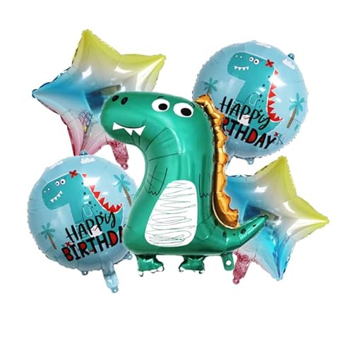 JORCEDI 5-teiliges großes, süßes Dinosaurier-Motiv-Ballon-Set aus Aluminiumfolie für Party, Geburtstag, Babyparty, Dekorationen (B) von JORCEDI