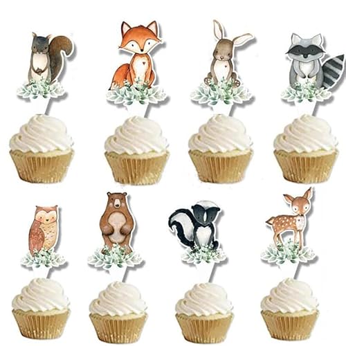 JORCEDI Cupcake-Dekoration für Geburtstagspartys, niedliche Waldtiere, 24 Stück von JORCEDI