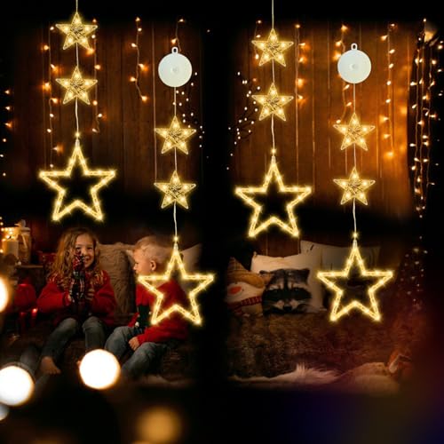 JORETLE 4er Set LED Weihnachtsbeleuchtung Fenster, 12 x LED Stern Weihnachtselemente,Weihnachtsdeko Bunte,Batteriebetrieben,Für Weihnachten Deko, Geburtstag von JORETLE