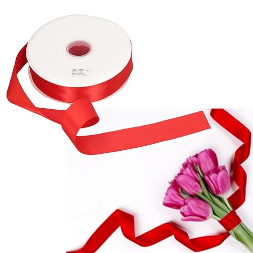 298 Fuß Rotes Band, 3,8 Cm Breite Hochdichtes Rotes Satinband, Rolle aus Massivem Stoff für Blumenstrauß, Geschenkverpackung, Hochzeit und Handgefertigte Schleifen von JOROBURO