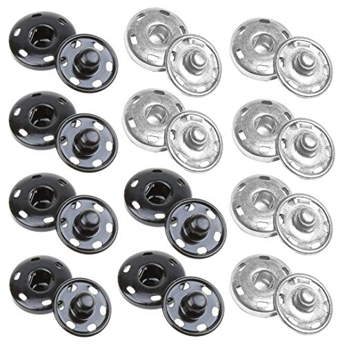 25 mm große Druckknöpfe zum Annähen von Kleidung, Metall, silberfarben und schwarz (12 Sets) von JOSDIOX