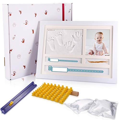 JOSPL Hand fussabdruck baby set,Baby Handabdruck und Fußabdruck Baby Holz Bilderrahmen mit Gipsabdruck Abdruckset mit Buchstaben Set,babyfussabdruckset bilderrahmen für Geschenke zur geburt von JOSPL