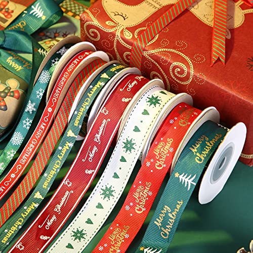 JOSPL Weihnachten Bänder,8 Rollen Geschenkbänder Bunte Bänder Satinband Stoff Band Schleifenband Geschenkband Dekoband zum Weihnachtsdekor Basteln Geschenk Verpacken Dekoration Geschenkverpackung von JOSPL