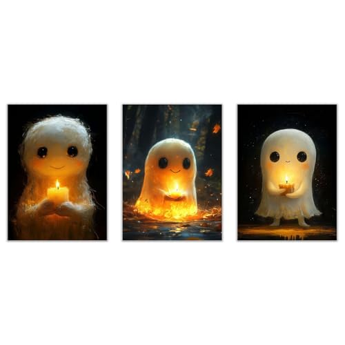 JOSUE 3er Set Gold, schwarz Halloween GemäLde Painting Bilder Leinwand, Niedlicher Geist Halloween Decorations Bild Kunstdrucke Wohnzimmer Deko Xxl-40x60cmx3 Ungerahmt von JOSUE