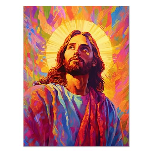 JOSUE Jesus Leinwand-wandbilder wohnzimmer, Jesus-Porträt Rot, Blau Bilder FüR Badezimmer Schlafzimmer Wohnzimmer Raumdekoration -75x115cm Ungerahmt von JOSUE