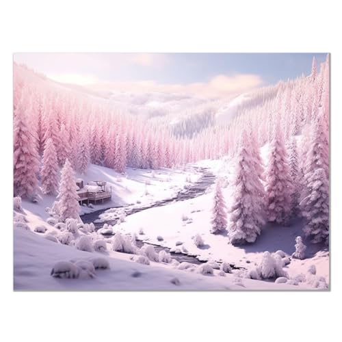 JOSUE Natur Winterlandschaft Abstrakte Malerei Auf Leinwand, Schneewald Rosa, weiß Bilder BüRo Wohnzimmer Schlafzimmer Zuhause Badezimmer Dekoration -70x100cm Ungerahmt von JOSUE