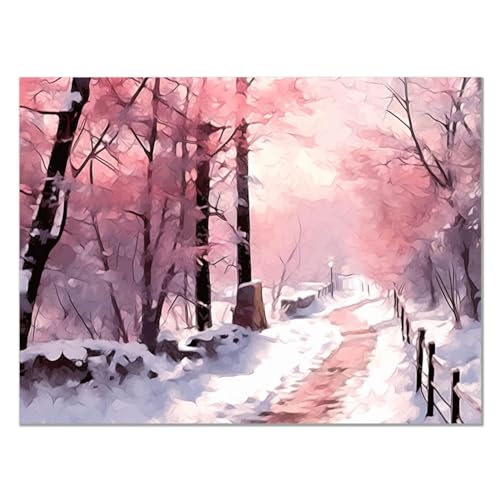 JOSUE Winterlandschaft, Schneewald Art Leinwand Wandbild, Schneebedeckte Bäume Rosa, weiß Bilder Home Wanddekorationen FüR Schlafzimmer Wohnzimmer -70x100cm Ungerahmt von JOSUE