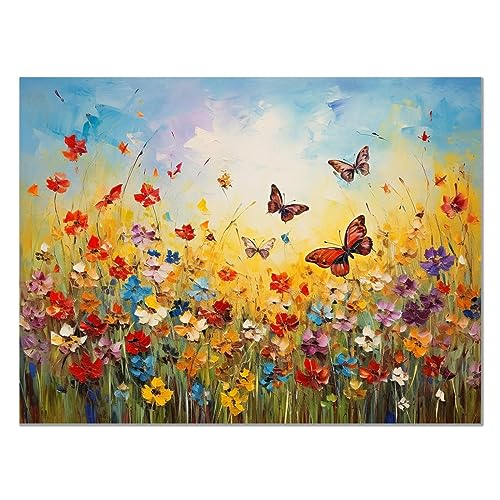 JOSUE Wohnzimmer Wanddeko Blumen - Kunstdruck, Blau, lila Moderne Wandbilder Kunstdruck Wand Dekoration für Wohnzimmer Schlafzimmer Home Büro Esszimmer - 75x115cm Ungerahmt von JOSUE