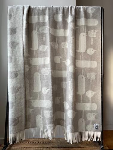 JOWOLLINA WoolOnly Wollplaid mit Fransen 100% Wolle 138x200 cm (Sand Bird) von JOWOLLINA