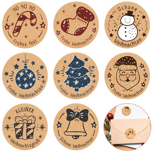 Aufkleber Weihnachten Rund im 8 Stil, 504 Stück 4cm Kraftpapier Weihnachtsaufkleber Selbstklebend Weihnachts Sticker Etiketten mit Frohe Weihnachten Motiven für Geschenkverpackungen Umschlag von JOYEASE