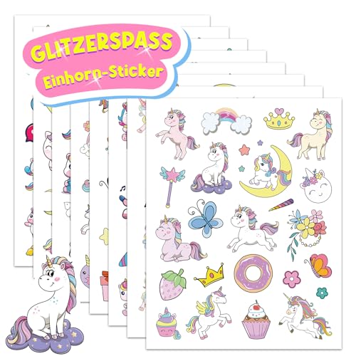 Einhorn Sticker mit Glitzereffekt, Über 160 Unicorn Glitzersticker Aufkleber, Glitzer Sticker Mädchen, Einhorn Geschenk Einschulung Mädchen, Einhorn Schultüte Mädchen Füllung von JOYEASE