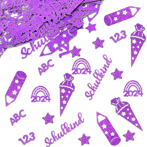 120 Stück Schulkind Konfetti Glitzer Lila, Schulkind 2024 Streudeko Einschulung Tischdeko Schuleinführung Schulanfang Deko Mädchen Junge von JOYEASE