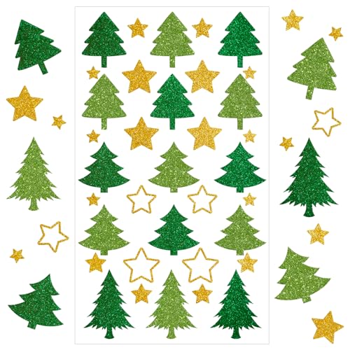 JOYEASE 280 Stück Sticker Weihnachten, Glitzer Weihnachtssticker Selbstklebend, Weihnachtsbaum Glitzersterne zum Aufkleben für Karten Geschenke Adventskalender Weihnachtsdeko, Größe 14x 24cm von JOYEASE