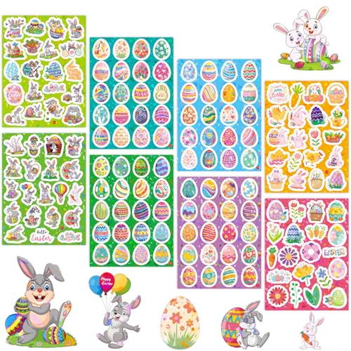 Ostereier Sticker, 8 Bogen Glitzer Sticker Ostern Kinder, Abziehbilder Ostereier Hasen Küken Aufkleber Ostern, Wasserdichte Ostersticker Osterdeko Ostergeschenke Kinder von JOYEASE