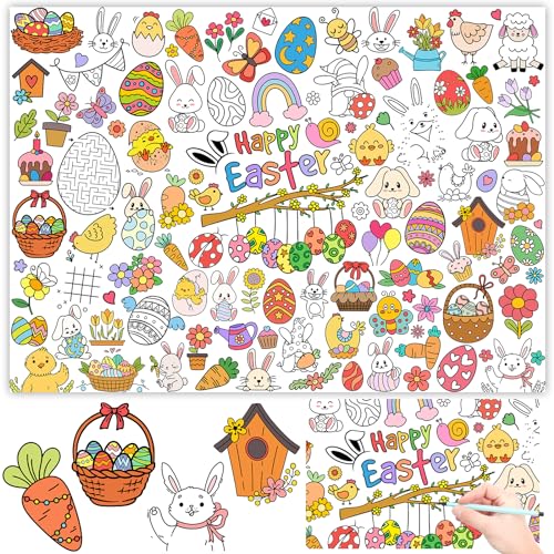 Tischdecke zum Ausmalen Ostern, Ausmaltischdecke Kinder Ostertischdecken 118 x 85cm, Papiertischdecke Ostern Basteln Kinder, Ostergeschenke für Kinder von JOYEASE