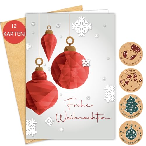 Weihnachtskarten mit Umschlag Set (12 Stück) - Elegante A6 Klappkarten Weihnachtskarte für Familie, Freunde oder geschäftlich von JOYEASE