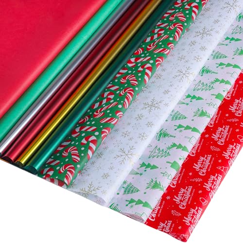 100 Blatt Seidenpapier für Weihnachtsgeschenke, 50x50 cm Weihnachtspapier für Heimwerker, Geschenkverpackungen, Dekorationen, 10 Muster von JOYELL