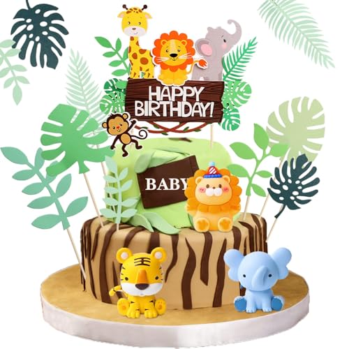 Safaritiere Kuchendekoration Kuchendeko Tiere Elefant Tiger Löwe Dschungeltiere Kuchendekoration Geeignet Für Cupcake Dekoration, Dschungel Thema Geburtstag Party Dekor von JOYEONDEF