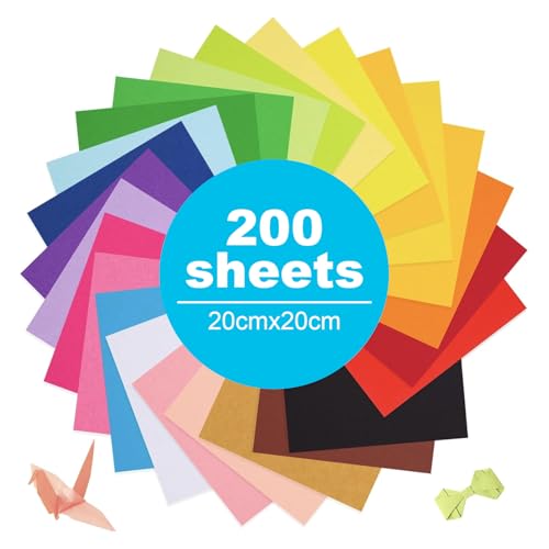 200 Blatt Origami Papier, Faltpapier Bastelpapier 20 Farben, Doppelseitiges 20x20cm Buntes Papier, Farbiges Papier Faltpapier Guadratisch für Kinder, DIY, Schule, Kunst, Bastelprojekte von JOYIAL