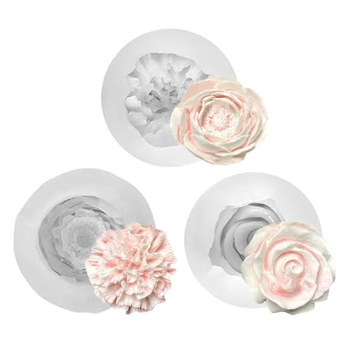 3 Stück 3D Silikonform Blumen, Rosen Nelke Pfingstrose Silikonformen, Blumen Kerzenform Gießformen Kerzen für die Herstellung von handgefertigten Duftkerzen, Seifen, Gips Harzhandwerk von JOYIAL