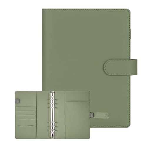 A5 Binder, 6 Loch A5 Ringbuch Kunstleder, Ringbuch A5 Nachfüllbar, Olivgrün Budget A5 Binder Leder Notizbuch A5 Ringbuch Planer Organizer Binder für Büro Schule Und Reisearbeit (Ohne Innenpapier) von JOYIAL