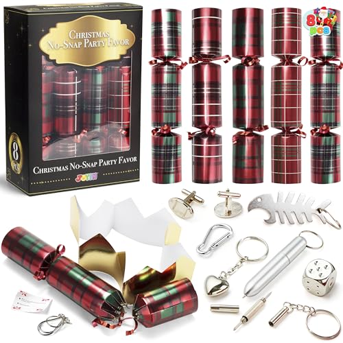 10” Christmas Party Table Favor No Snap Party Favor(8 Pack) with Buffalo Plaid Check Design, with Party Hat, Joke & Little Gift Inside, for Xmas Gift, Christmas Seasonal Holiday Dinner Traditions von JOYIN