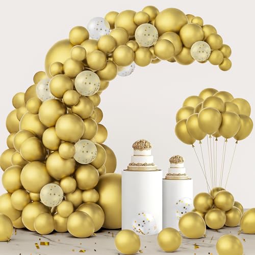 JOYIN 150 Stück Metallic Gold Luftballons Verschiedene Größen 45,7 cm 30,5 cm 25,7 cm Gold Latex Ballonbogen Kit mit Anleitung für Geburtstag Party Abschlussfeier Hochzeit Urlaub Dekoration von JOYIN